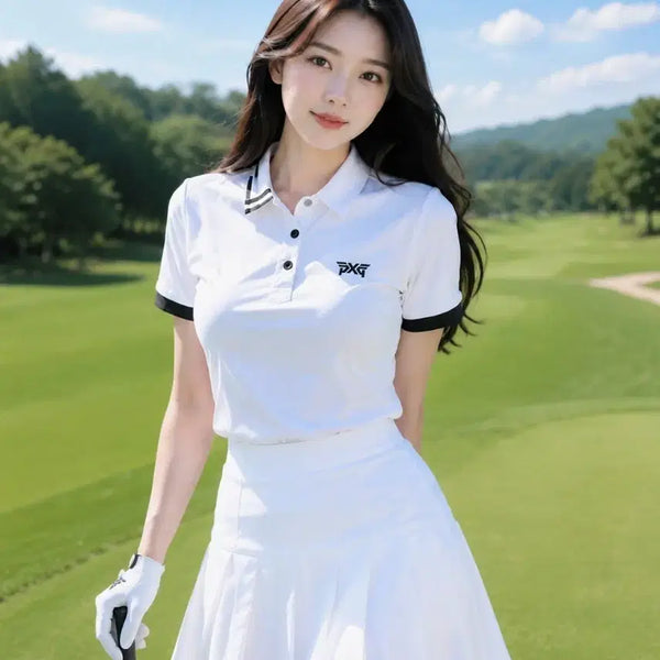 [BUNJANG] PXG Golf Women's Essential Contrast Sleeve Polo Shirt - Size S / [정품]PXG 골프 여성 에센셜 콘트라스트 슬리브 폴로 셔츠 S