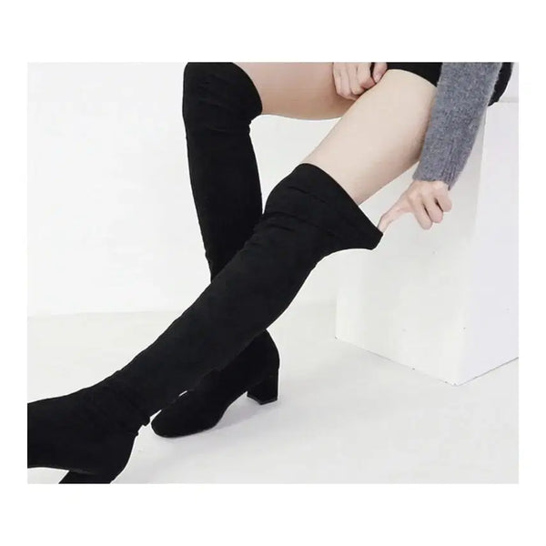 [BUNJANG] Black Suede Long Boots (235mm) / 검정색 스웨이드 롱부츠(235mm)