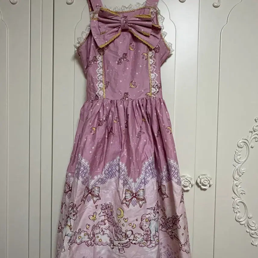 [BUNJANG] Bodyline Pink Lavender Unicorn Printing Lolita Suit L / 바디라인 핑크 라벤더 프린팅 로리타 양복