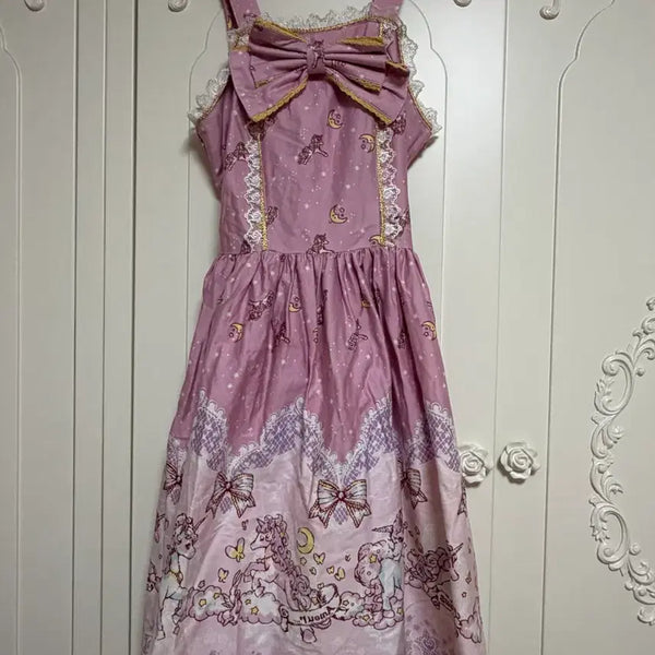[BUNJANG] Bodyline Pink Lavender Unicorn Printing Lolita Suit L / 바디라인 핑크 라벤더 프린팅 로리타 양복