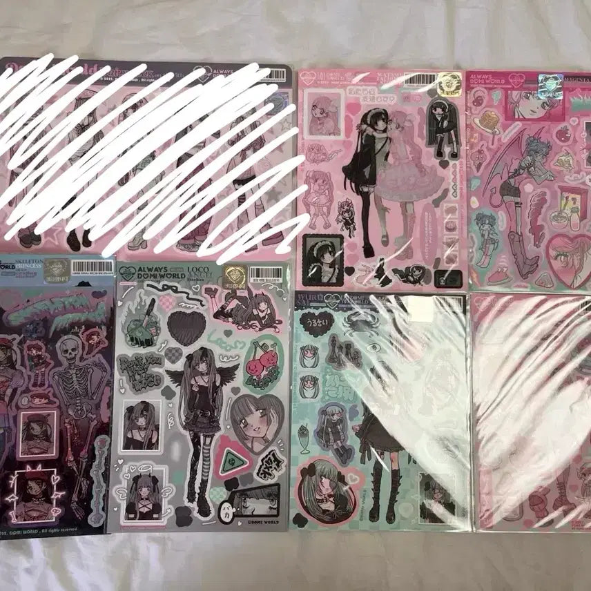 [BUNJANG] Domi World Stickers, Hard Postcards, Photocard, and Fan Set / 다꾸 처분) 도미월드 스티커 6종 + 하드엽서 + 포카 + 부채