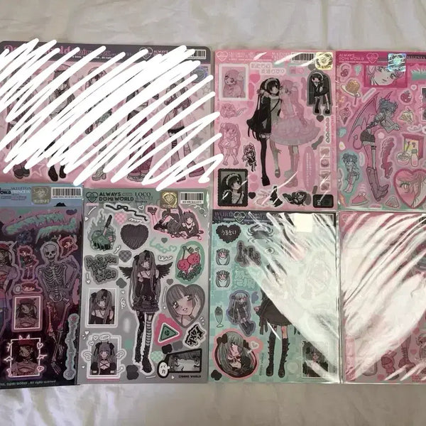 [BUNJANG] Domi World Stickers, Hard Postcards, Photocard, and Fan Set / 다꾸 처분) 도미월드 스티커 6종 + 하드엽서 + 포카 + 부채