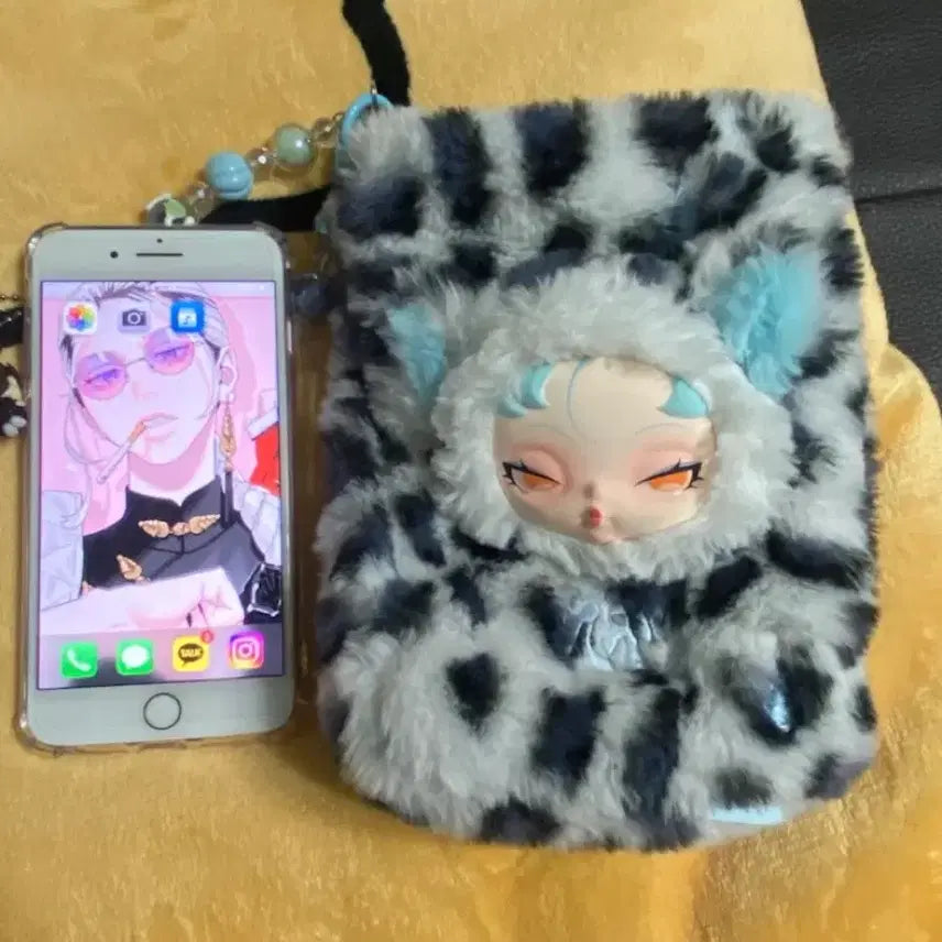 [BUNJANG] Dodomi Faux Fur Pouch Leopard Print Charm / 도도나미 털 파우치