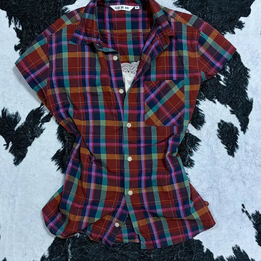 [BUNJANG] Slim Fit Vintage Check Shirt & Lace Cami Set / 슬림핏 빈티지 체크 셔츠 레이스 나시 세트 (단품 구매 가능)