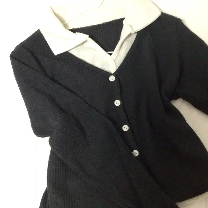 [BUNJANG] ABLEY Collar Shirt-Type Cardigan Black / 에이블리 카라 셔츠형 가디건 블랙 판매