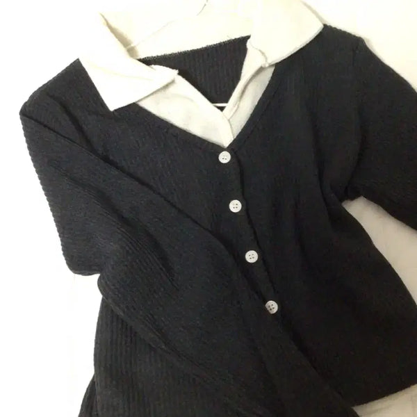 [BUNJANG] ABLEY Collar Shirt-Type Cardigan Black / 에이블리 카라 셔츠형 가디건 블랙 판매