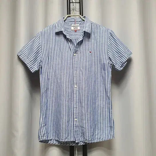 [BUNJANG] Tommy Hilfiger Linen Striped Short Sleeve Polo Shirt / 타미힐피거 린넨 반팔 카라 스트라이프 셔츠