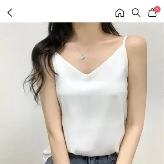 [BUNJANG] White V-Neck Cami Blouse / 화이트 브이넥 끈나시 블라우스