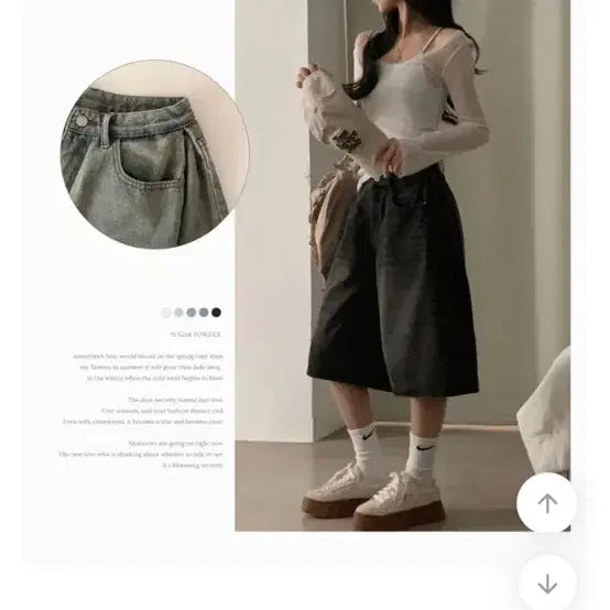 [BUNJANG] Sugar Powder Pintuck Denim Bermuda Shorts (Black Denim) / 에이블리 슈가파우더 핀턱 데님 버뮤다 팬츠 흑청