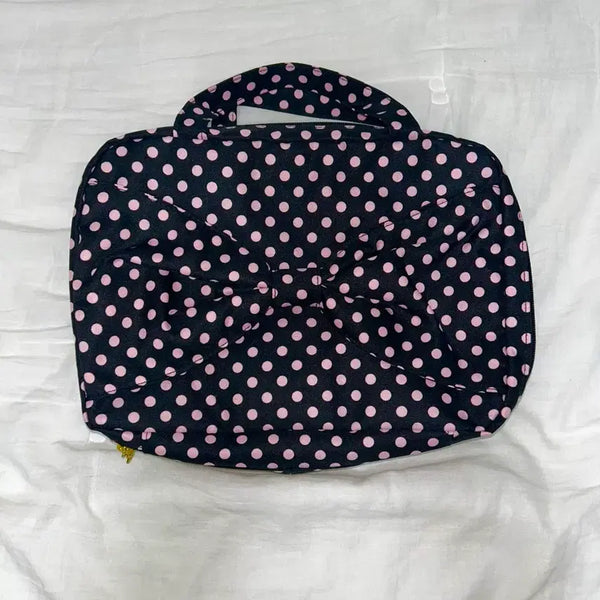 [BUNJANG] Sugardoll Pink Polka Dot Ribbon Travel Pouch / Sugardoll milk 슈가돌 핑크 도트무늬 땡땡이 리본 여행 파우치