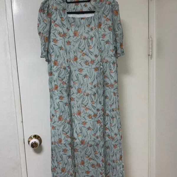 [BUNJANG] Sky Blue Mint Flower Dress / 하늘색 민트 플라워 원피스 (새상품)