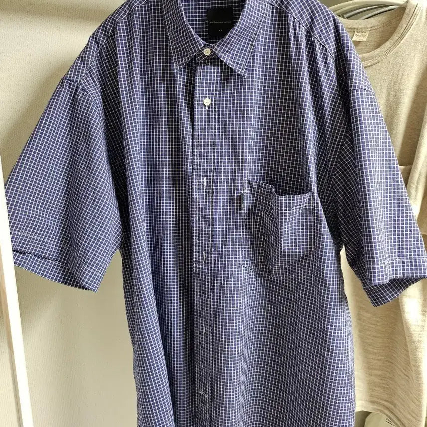 [BUNJANG] MOIF Uniform Half Sleeve Shirt Blue Grid Size 2 / 모이프 반팔 셔츠 2사이즈, [SS26] UNIFORM H/S SHIRT