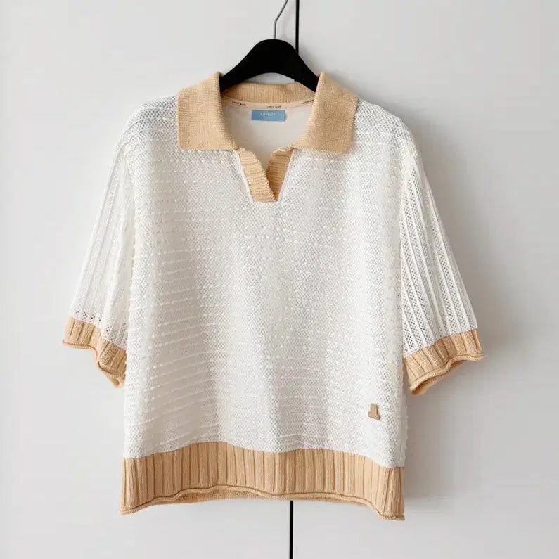 [BUNJANG] LANVIN BLANC Mesh Knit Collar Short Sleeve S / 랑방블랑 메쉬 니트 카라 반팔 S