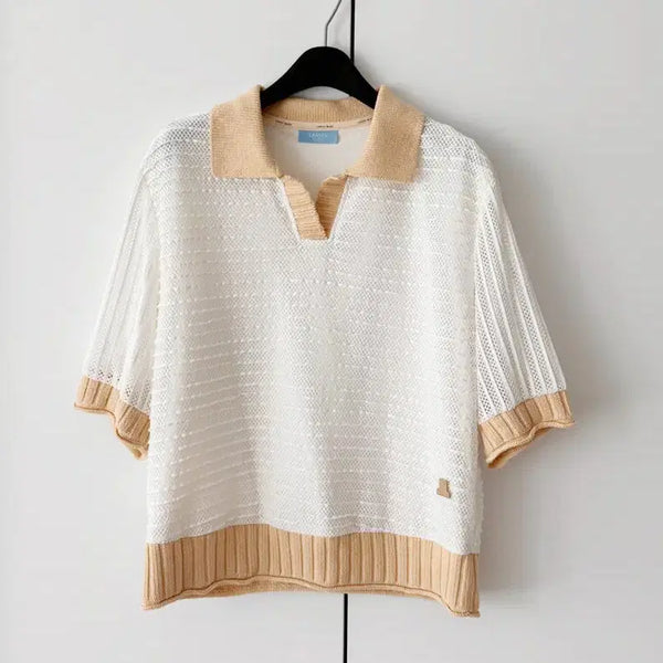 [BUNJANG] LANVIN BLANC Mesh Knit Collar Short Sleeve S / 랑방블랑 메쉬 니트 카라 반팔 S