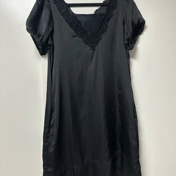 [BUNJANG] Black Lace Satin Blouse Dress Set / 블랙 레이스 새틴 블라우스 원피스
