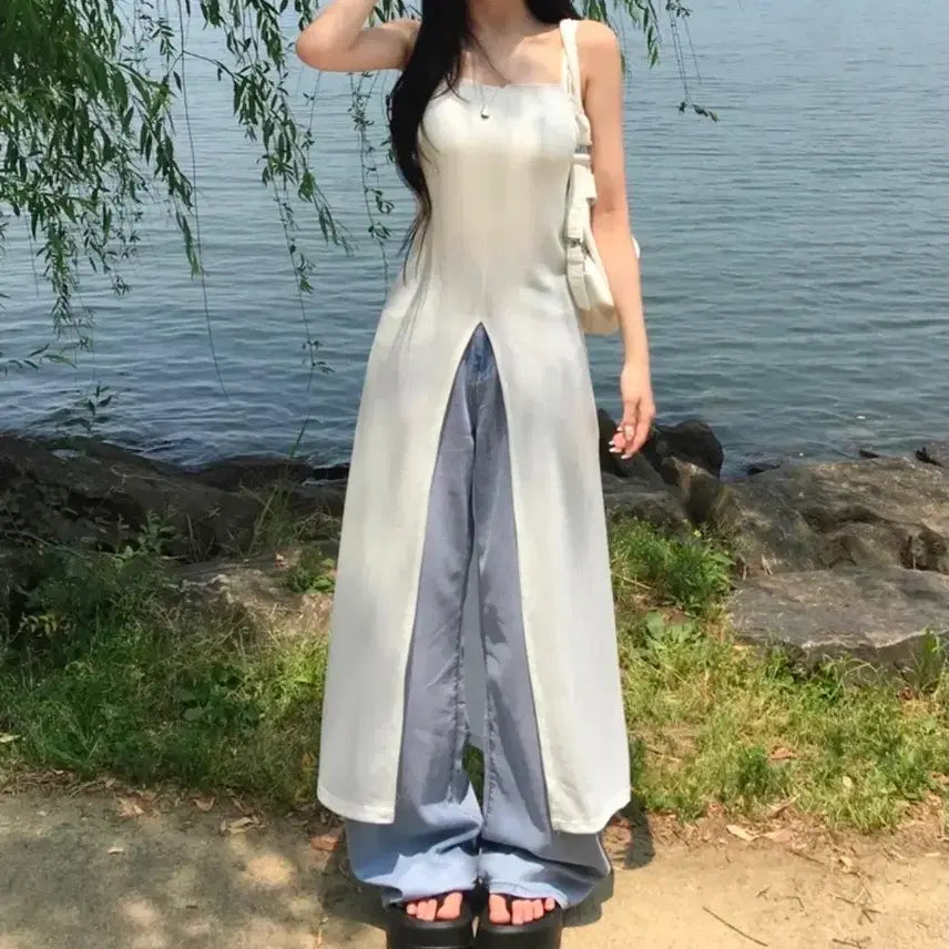 [BUNJANG] Layered Slit Sleeveless Dress / 레이어드 트임 나시 원피스
