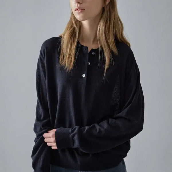[BUNJANG] Facade Pattern Button-Up Polo Knit Navy M / 파사드패턴 버튼업 폴로 니트 네이비 M