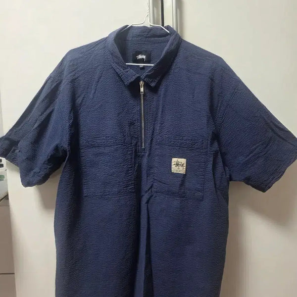 [BUNJANG] Stussy Short Sleeve Collar Zip-Up Navy / 스투시 반팔 카라집업 네이비