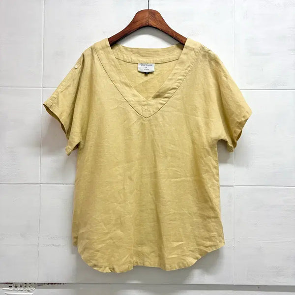 [BUNJANG] Le Minor Mustard Linen V-Neck Blouse 38 / Le Minor 르미너 머스타드 브이넥 린넨 블라우스 38 JPN