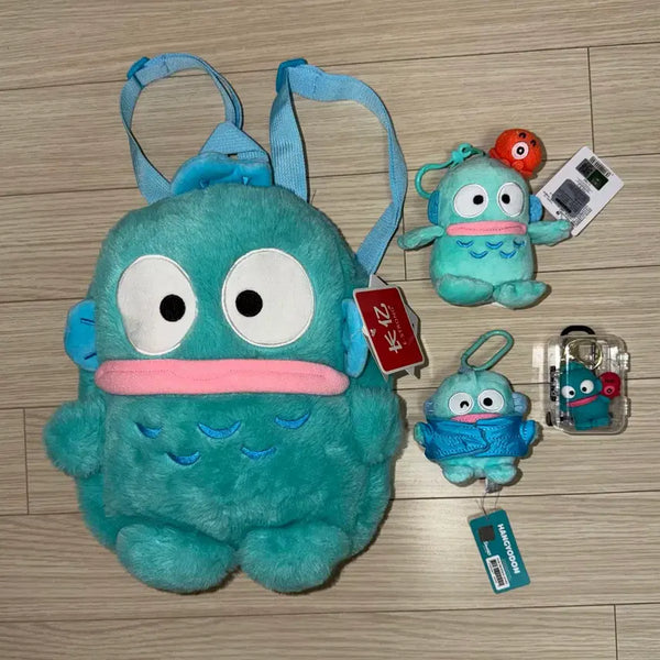 [BUNJANG] Sanrio Hangyodon Puffer Backpack & Yuri Doll Keychain Bundle Set / 산리오 한교동 백팩 패딩 사유리 인형 키링 새상품 일괄
