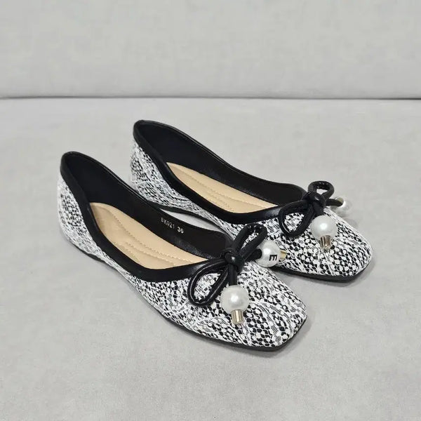 [BUNJANG] Pearl Tweed Flat Shoes (230) / 새상품 진주 트위드 플랫슈즈 230