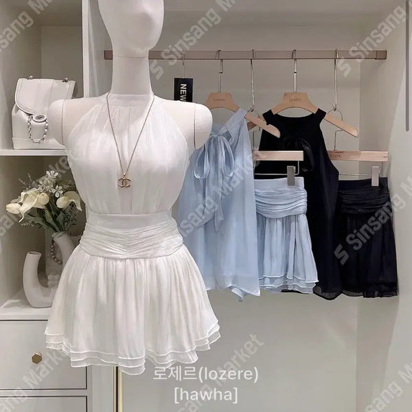[BUNJANG] Imported Two-Piece Blouse Set - Sky Blue / 수입의류 블라우스 투피스 세트 새상품 소라