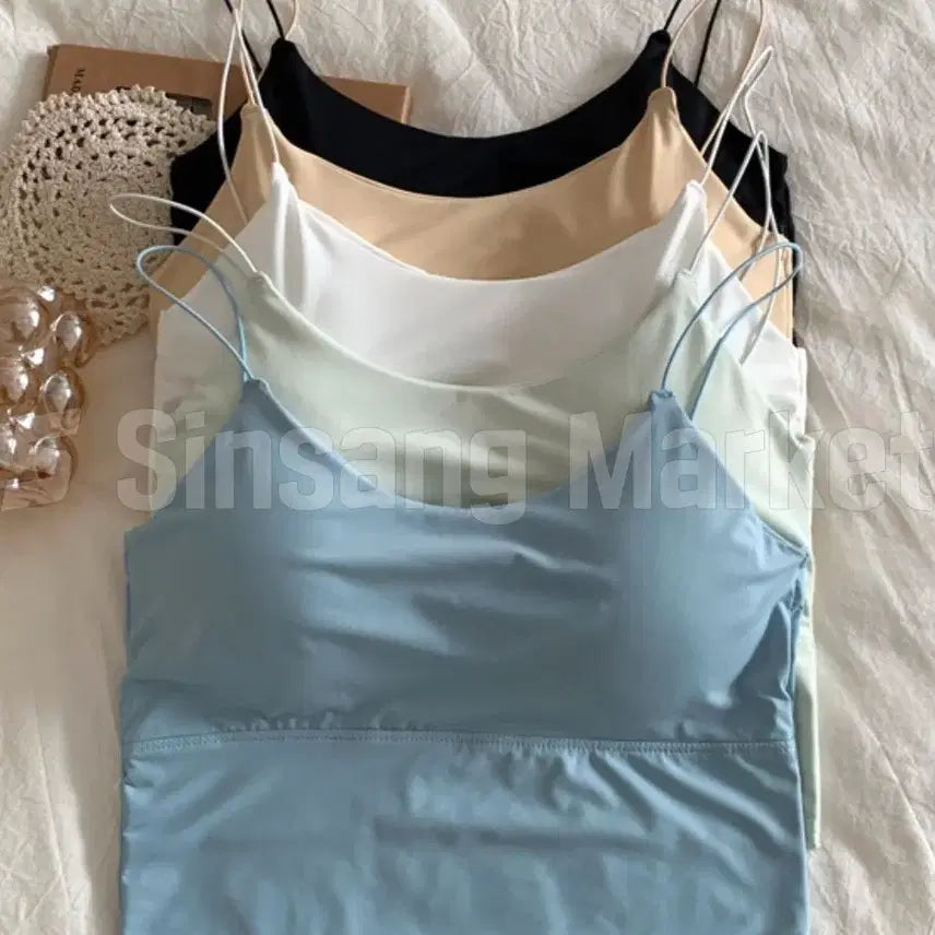 [BUNJANG] Ice Silk Cami Top - U-Neck, Padded Bra Top / [빠른발송] 볼륨업 아이스실크 캡탑 등U넥슬링 캡나시 탑 브라탑 탑브라