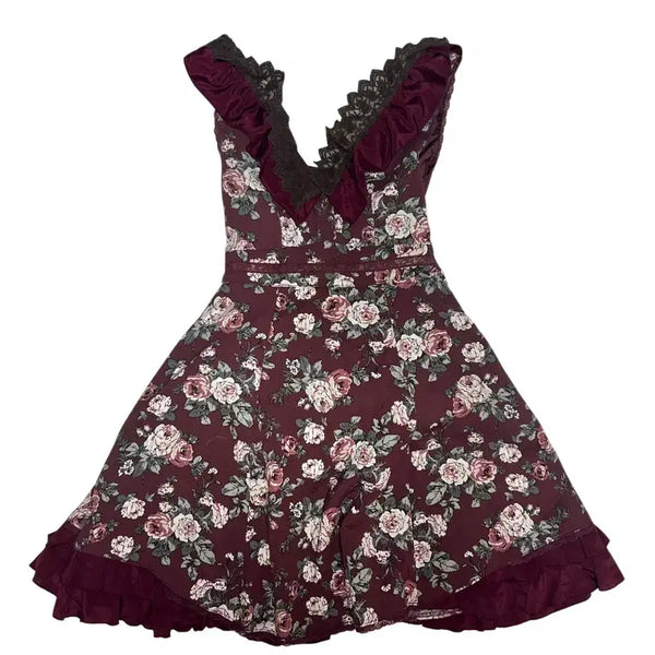 [BUNJANG] Axisfarm Burgundy Flower Dress Vintage / 엑시즈팜 버건디 플라워 원피스 일본고전빈티지