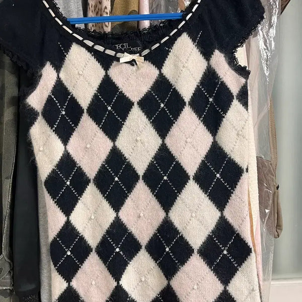 [BUNJANG] Cecil Mcbee Argyle Fitted Knit Top / Cecilmcbee 세실맥비 검핑 아가일 로걀탑 리즈리사 트랄라라