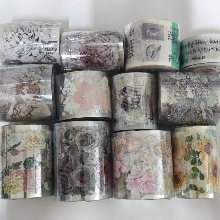 [BUNJANG] 12-Piece Masking Tape Set (Vintage Floral, People, Text Designs) / 마테 12개세트(엄청저렴합니다)