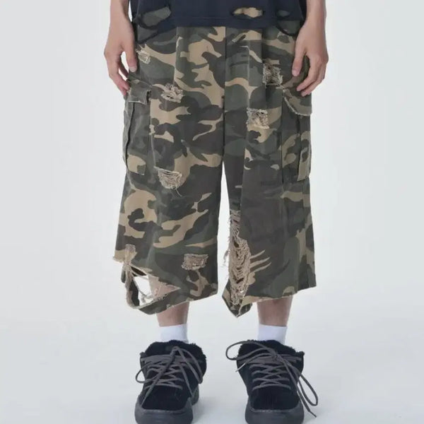 [BUNJANG] Manhattan Project Distressed Washing Bermuda Pants Camo M / 맨허튼 프로젝트 디스트레스드 워싱 버뮤다 팬츠 카모 M
