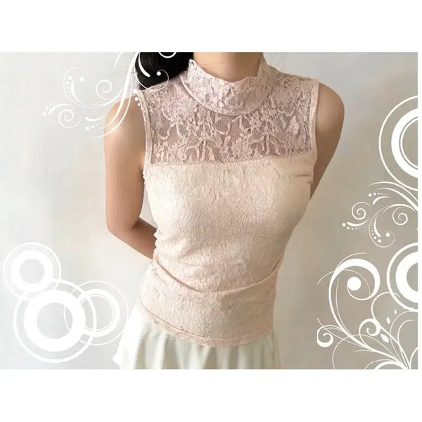[BUNJANG] Lovely Nude Peach Fairy Lace Sleeveless Top / 러블리 누드 피치 페어리 레이스 슬리브리스