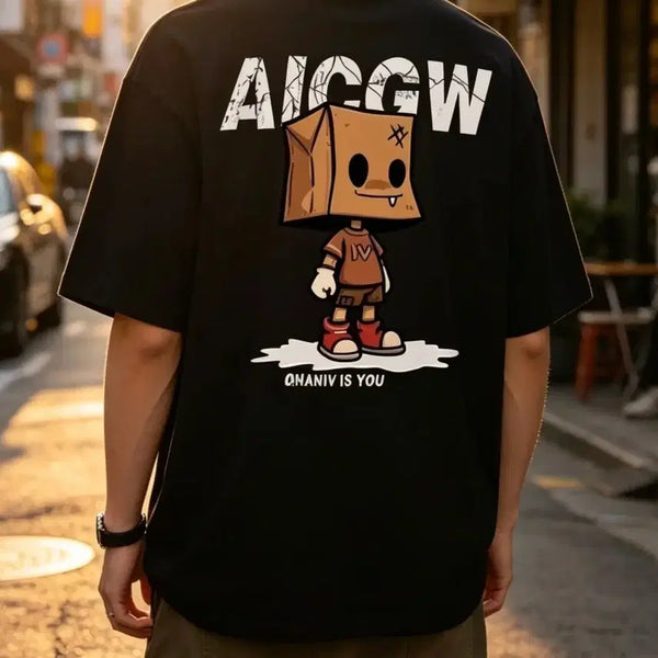 [BUNJANG] Black Graphic Oversized Cotton T-Shirt / 새상품 오버핏 반팔 면티셔츠 블랙