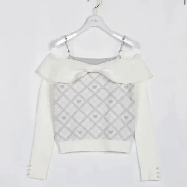 [BUNJANG] Evelyn Ribbon Off-Shoulder Knit / 에블린 리본 오프숄더 니트