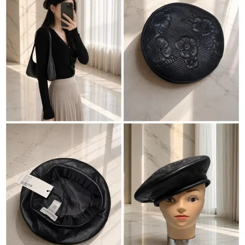 [BUNJANG] Helen Kaminski Kamila Flower Leather Beret / (정품/새상품) 헬렌카민스키 Kamila 플라워 레더 베레모