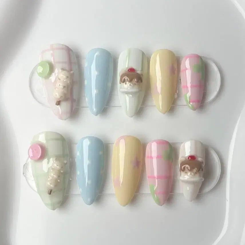 [BUNJANG] Rilakkuma Dango Pudding Press-On Nail Tips (Custom Made) / 코리락쿠마 당고 푸딩 네일팁 xs/s/m/l 주문제작 수제