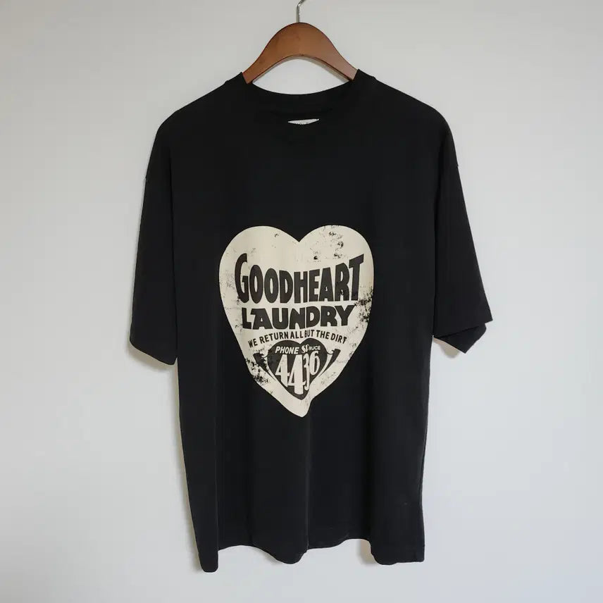 [BUNJANG] Heart Print Oversized T-Shirt - Black / 하트 반팔티 프린팅 오버핏 반팔 티셔츠 남자 남성 블랙 [FREE]