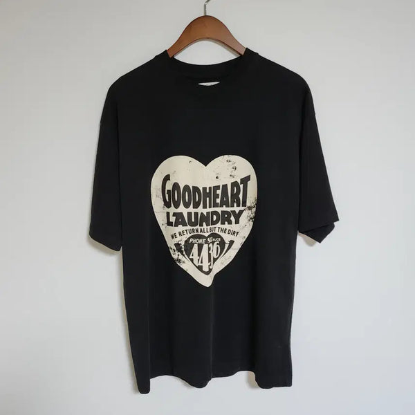 [BUNJANG] Heart Print Oversized T-Shirt - Black / 하트 반팔티 프린팅 오버핏 반팔 티셔츠 남자 남성 블랙 [FREE]
