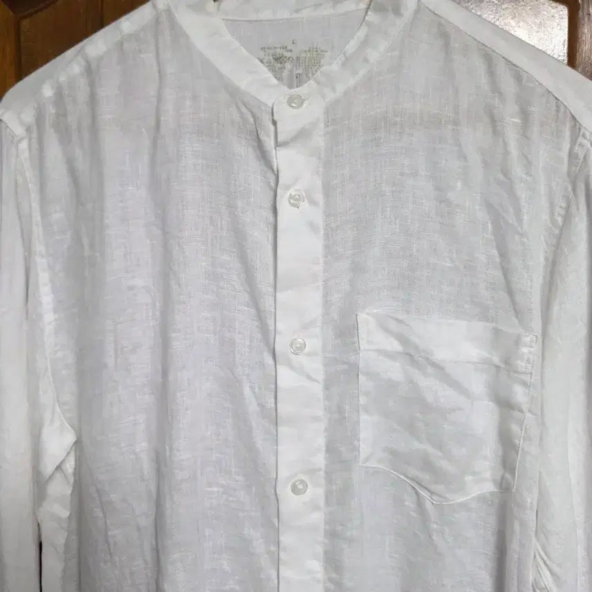 [BUNJANG] JAJU Linen Henry Neck Shirt L White / 자주 리넨 셔츠 L 105 화이트 헨리넥 새상품 등산 캠핑 골프 무신사