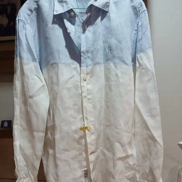 [BUNJANG] Hazzys Linen Men's Shirt Blue/White / 헤지스 린넨남성 셔츠 하늘색/화이트
