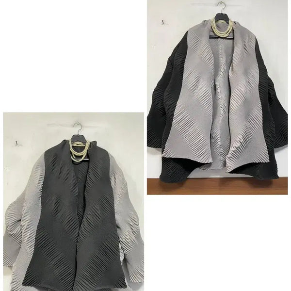 [BUNJANG] N6706 Shawl Collar Style Pleated Jacket - Black/Grey / 특가새)N6706 숄카라스타일 플리츠 자켓.양면.아방
