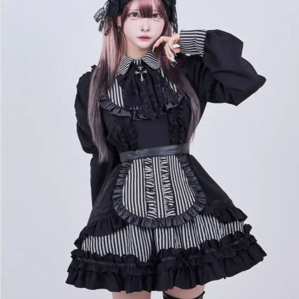 [BUNJANG] QooZA IMVAL Gothic Lolita Maid Dress / QooZA 쿠자 IMVAL 지뢰계 양산형 로리타 고딕 메이드 드레스