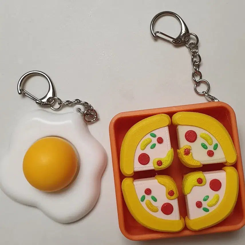[BUNJANG] Egg Fry & Pizza Keychain Set / 일괄가격)계란후라이 피자 키캡 키링 새상품