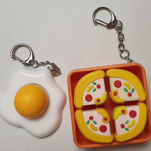 [BUNJANG] Egg Fry & Pizza Keychain Set / 일괄가격)계란후라이 피자 키캡 키링 새상품