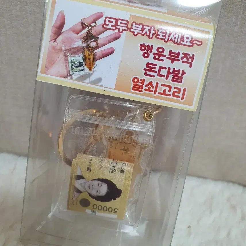 [BUNJANG] Lucky Charm Money Bundle Keychain / 행운부적 돈다발 키링 5만원권 부자되세요