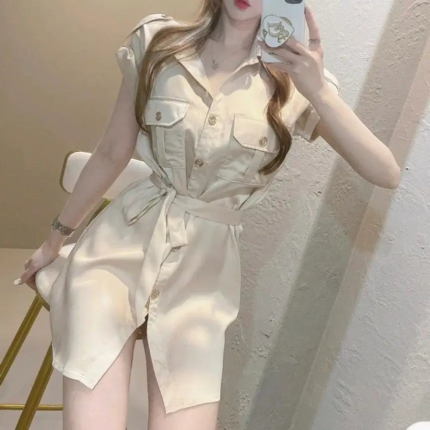[BUNJANG] La Flavia Laurent Satin Dress / 수입의류 새틴금장원피스 라플라더로랑