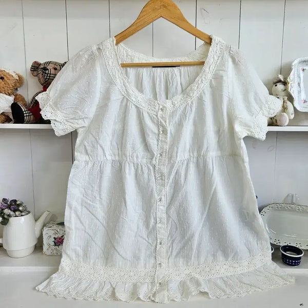 [BUNJANG] French Lace Frill Blouse / 프렌치 레이스 프릴 블라우스