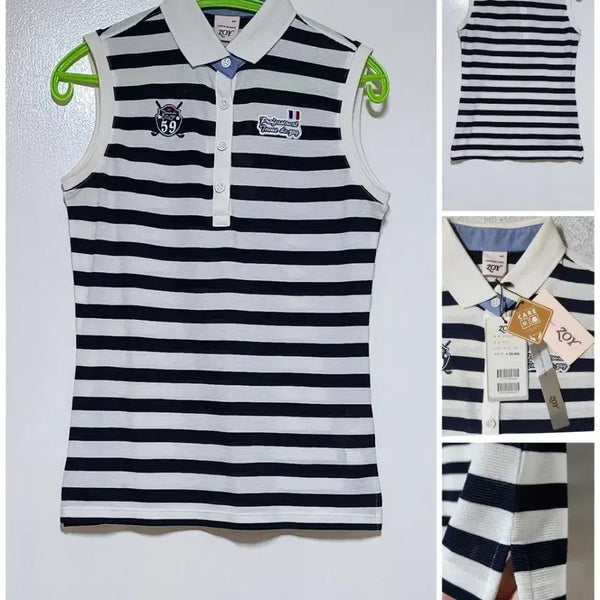 [BUNJANG] Joy Golf Sleeveless Collar T-shirt / 조이 골프 스트라이프 민소매 카라티