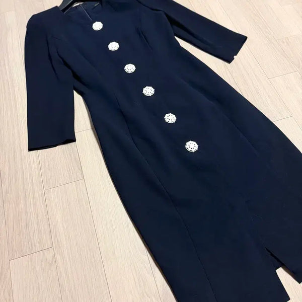 [BUNJANG] Jigott Button Point Dress Navy 7/10 Sleeve / 지고트 69만8천 버튼포인트 원피스 네이비 상견례하객룩예복정장행사7부소매
