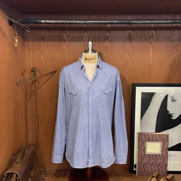 [BUNJANG] GUYA Western Shirt Blue Gingham Check Jacquard Cotton Blend / GUYA 웨스턴 셔츠 100~105